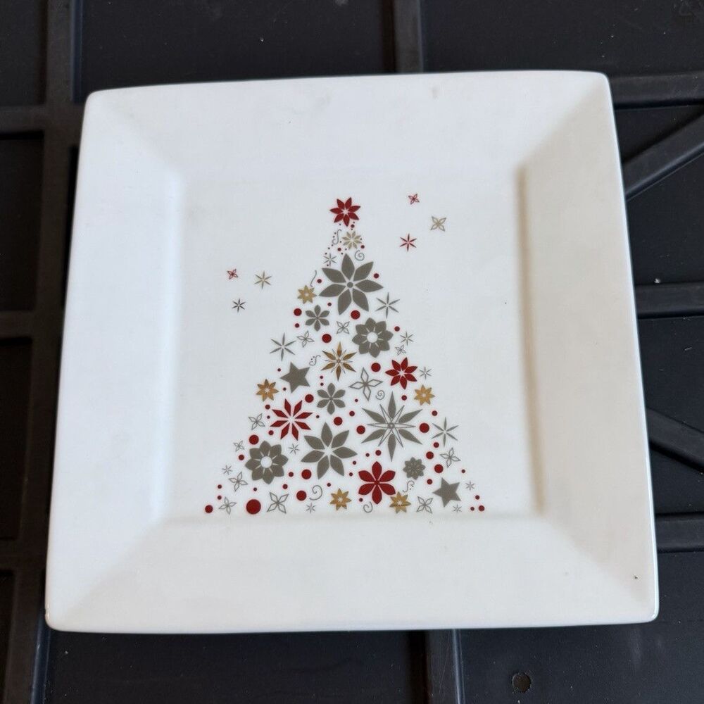 Set of 3 Food Network LINZER Porcelain Square Christmas Tree Plates